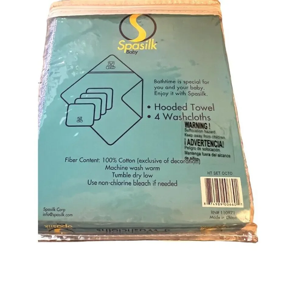 SpaSilk Hooded Towel and Wash Cloth Set New in Package Clean smoke free home